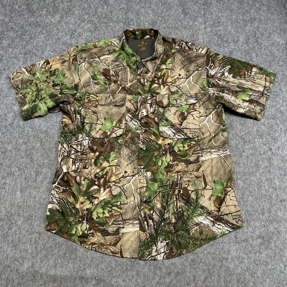 Game Winner Shirt Mens L Green Camo Short Sleeve Button Hunting Vented Outdoor